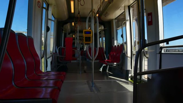 Internal View of the Electric Light Metro Rail in Cagliari Sardinia Video 4K