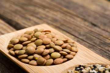 green lentils, macro, old wooden