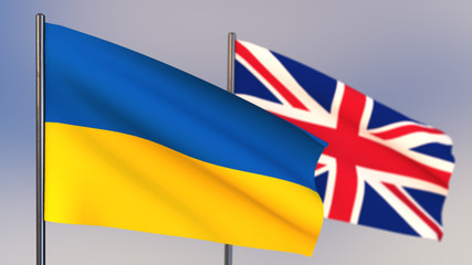 Ukraine 3D flag waving in wind.