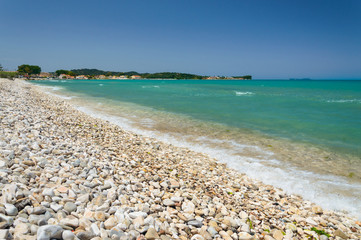 Corfu, panorama of the coast in the town of Acharavi.