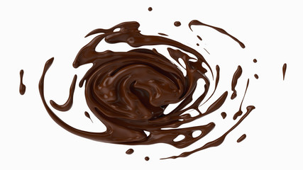 A splash of chocolate. 3d rendering, 3d illustration.