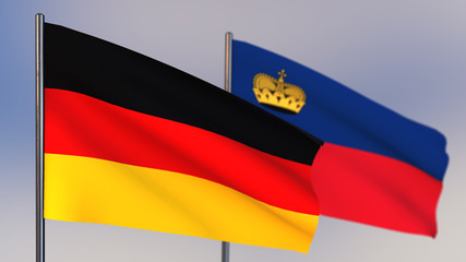 Liechtenstein 3D flag waving in wind.