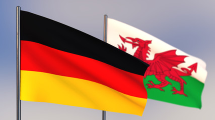 Wales 3D flag waving in wind.
