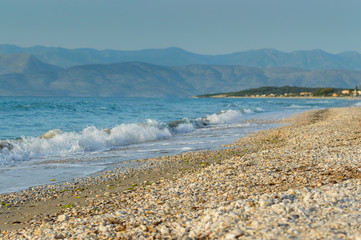 Fototapeta na wymiar Corfu, panorama from the coast with views of the mountains in Albania.