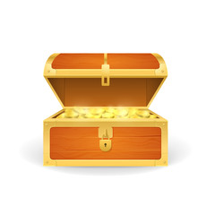 Realistic 3d Detailed Wooden Pirate Chest with Golden Coins. Vector
