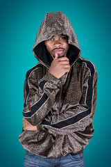 African American man with thoughtful hood