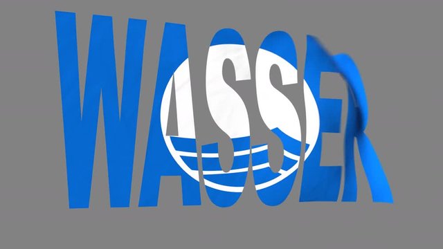 The animated letters of the word 'Wasser' are fluttering like the 'Blue Flag' in the wind. This clip has an alpha matte that allows to get the background transparent.