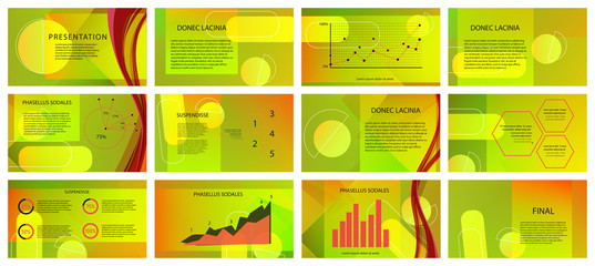 Presentation template. Elements for slide presentations on a colorful gradient background. Flyer, brochure, corporate report, marketing, advertising, annual report, banner