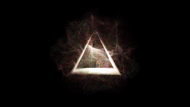 Explosion with particles around pyramid atom science technology, energy pyramid, abstract animated motion graphic - Powered by Adobe