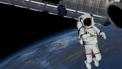 Astronaut Spacewalk, Astronaut shows thumbs up in the open space.Elements of this image furnished...