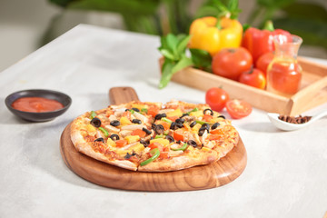 vegetable pizza isolated on white background