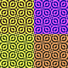 Set of seamless vector geometric, circle square pattern background,set of four colors