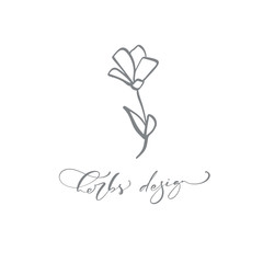 Herbs Design text. Vector trendy scandinavian Logo floral hand drawn beauty, organic cosmetics, florist, photography, wedding flower, home decor, badges emblem logotypes. Icon elegant plant