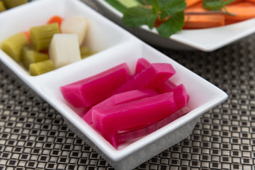 Marinated beets and other vegetables on a plate