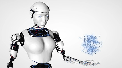 Sexy robot android woman. Cyborg future technology, artificial intelligence, computer technology,...