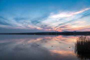 Sunset at the lake landscape. lovely sky 