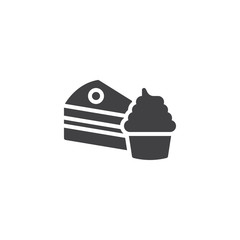Piece of cake and cupcake vector icon. filled flat sign for mobile concept and web design. Muffin and cake glyph icon. Symbol, logo illustration. Pixel perfect vector graphics