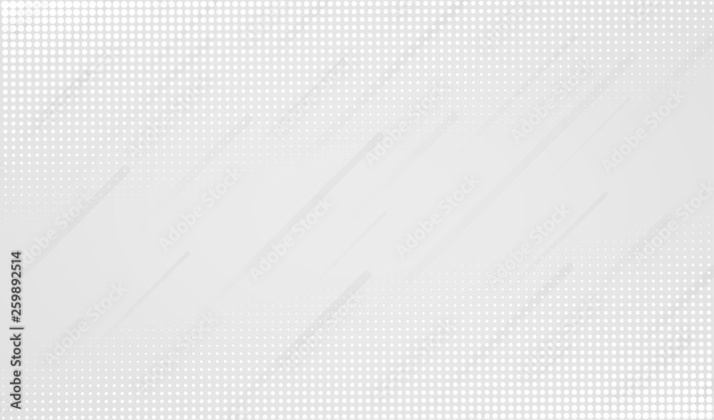 Poster minimal geometric white abstract background. dynamic shapes with halftone dotted patterns.