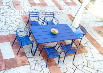 garden dining table with chairs.