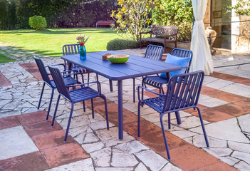 garden dining table with chairs.