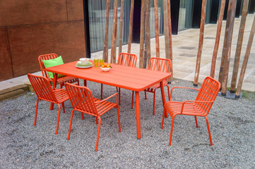 garden dining table with chairs.
