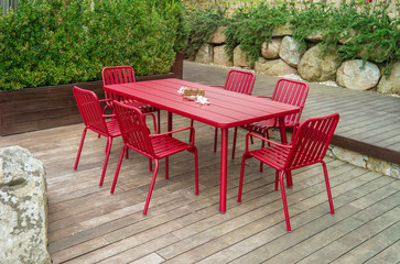 garden dining table with chairs.
