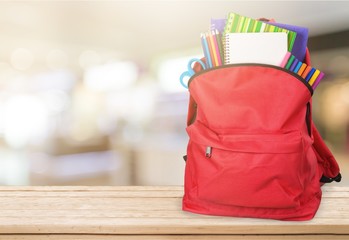 Red School Backpack on background.