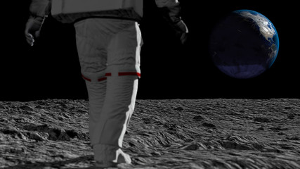 Astronaut walking on the moon and admiring the beautiful Earth. CG Animation. Elements of this...