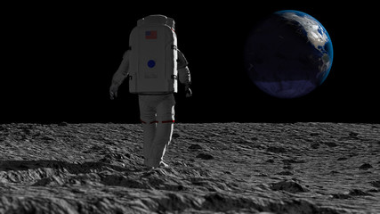 Astronaut walking on the moon and admiring the beautiful Earth. CG Animation. Elements of this...