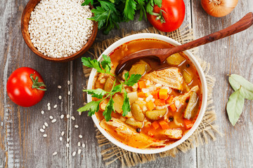 Pickle soup with meat