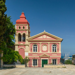 Fototapeta na wymiar Corfu, Kerkyra Mandrakinas Church on the square in the old town.