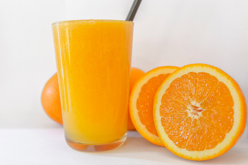 Fresh orange juice with fruits, isolated on white
