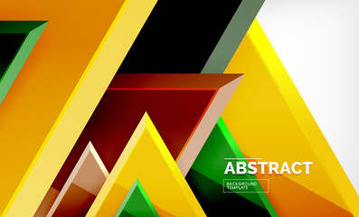 Triangles repetiton geometric abstract background, multicolored glossy triangular shapes, hi-tech poster cover design or web presentation template with copy space