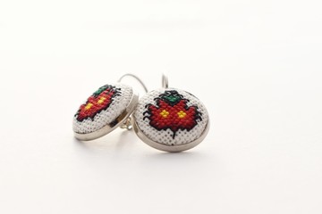 Handmade Cross Stitch Earrings Red Flower