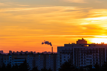Beautiful urban sunset in spring or summer. Background.