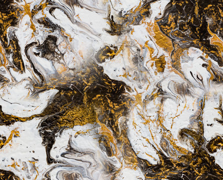 Gold, brown and white fluid acrylic pour painting as seamless surface pattern design