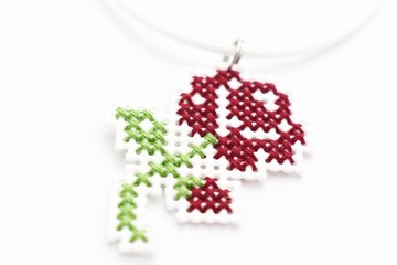 Handmade Cross Stitch Necklace Red Rose