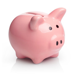 Pink piggy bank, isolated on white background
