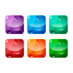 Set of colorful rounded square glossy backgrounds for the app icon with gem, diamond, crystal. Vector asset in cartoon style for web or game design, app icons template isolated on white background.