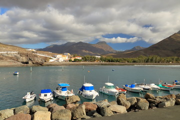 View of the port and beach puerto de la aldea of the Village of San Nicolas in Gran Canaria, Spain