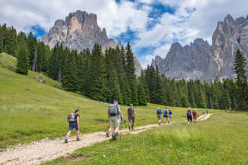 Fototapeta na wymiar People hiking in the Alps