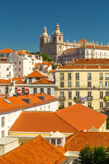 Fototapeta premium Lisbon city view with Church of Saint Vicente of Fora and Panteon, Alfama, Portugal.