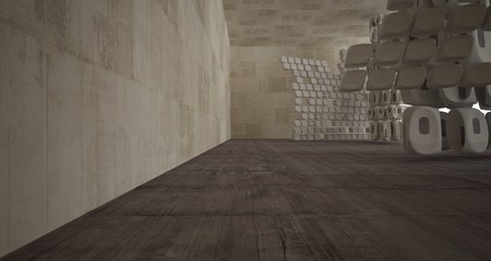 Empty abstract brown concrete room smooth interior. Architectural background. 3D illustration and rendering