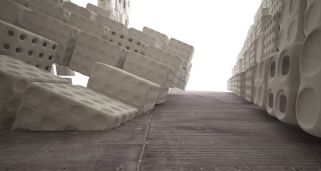 Empty abstract brown concrete room smooth interior. Architectural background. 3D illustration and rendering