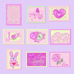 stamps design elements for girls love flowers