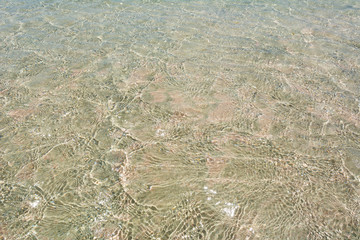 Texture of shallow clear water of Elafonisi beach. Crete island