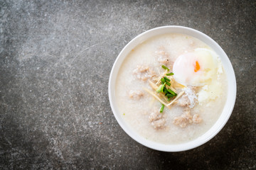 congee with minced pork in bowl