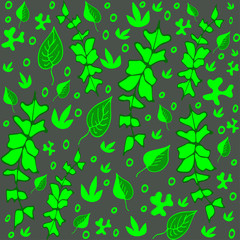 Obraz premium Seamless pattern with green leaves of different sizes on a dark gray background