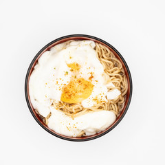cup of noddles on white background