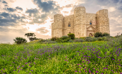 Castle of the Mountain (Castel del Monte) is a 13th-century castle situated on a hill in Andria in the Apulia region of southeast Italy. UNESCO World Heritage Site. - obrazy, fototapety, plakaty